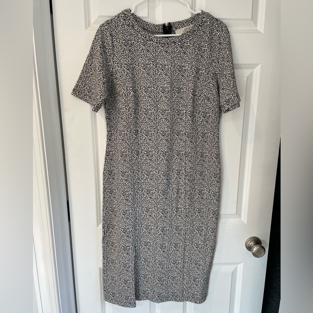 Loft Midi Dress (8) - Black & White Leopard Print